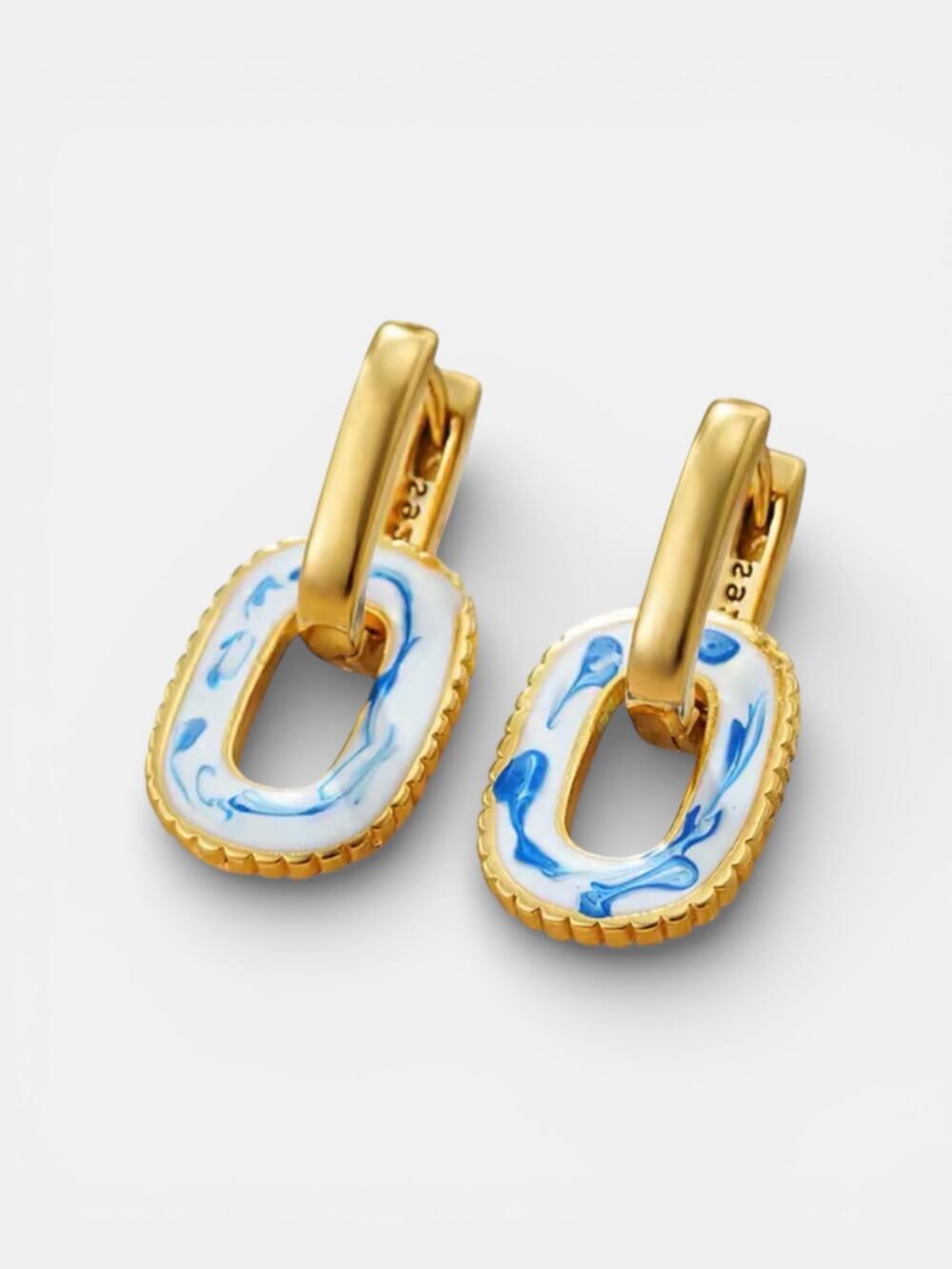 Altar'd State Earrings White Blue Painted Floral Gold Huggie french cottage